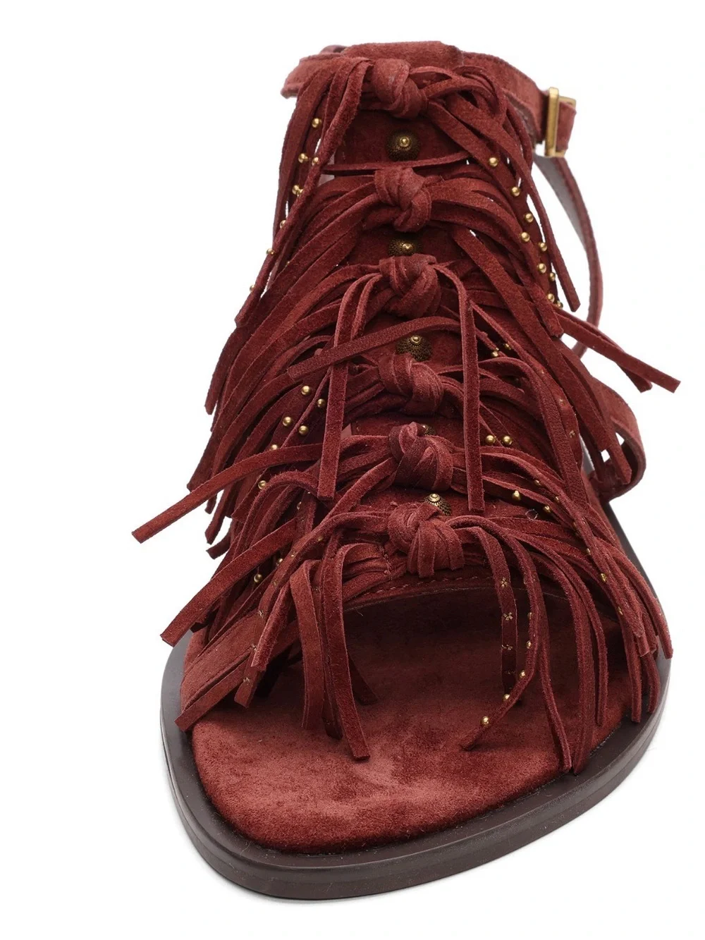 ASH PANIC ROUND Toe flat Fringe Suede Leather Sandal - Burgundy Marsala NEW